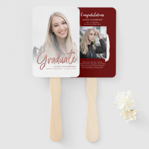 Graduation 2026 Photo White Rose Gold Script Grad Hand Fan