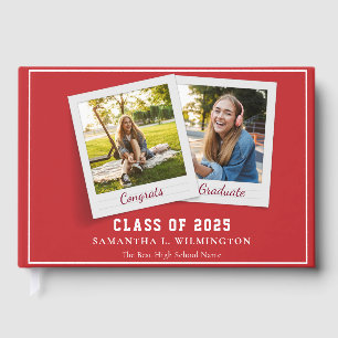 Graduation 2026 Photos Grad Party Red Modern Guest Book