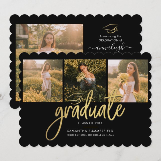 Graduation 2026 Photos Script Elegant Grad Announcement (Front/Back)
