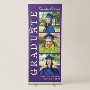 Graduation 2026 Purple White 3 Photos Grad Retractable Banner