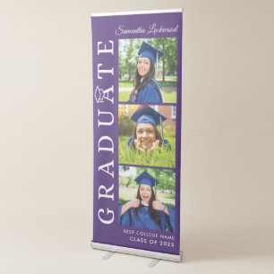 Graduation 2026 Purple White Photo Collage Grad Retractable Banner