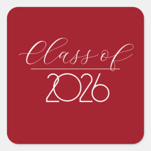Graduation 2026 Red and White Square Sticker
