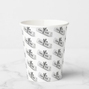 Graduation 2026 School Diplomas on White Paper Cups