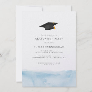 Graduation 2026 Watercolor Blue Ombre Grad Party Invitation