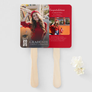 Graduation 2026 White Red Grad Photos Custom Hand Fan
