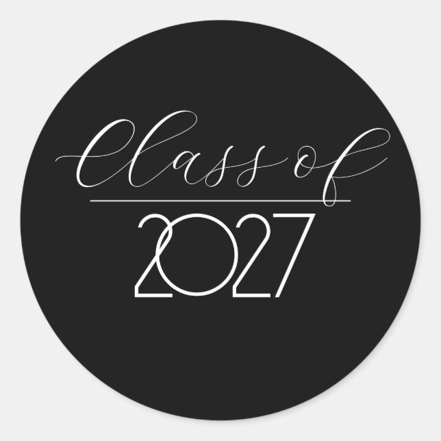 Graduation 2027 Black and White Classic Round Sticker (Front)