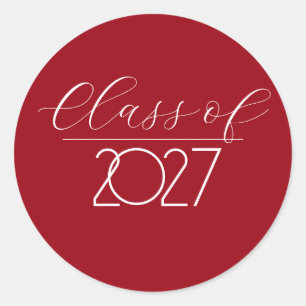 Graduation 2027 Red and White Classic Round Sticker