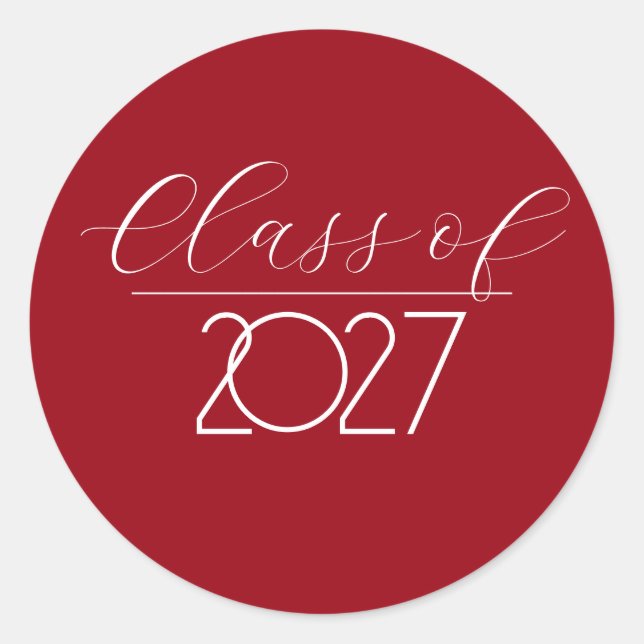 Graduation 2027 Red and White Classic Round Sticker (Front)