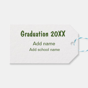 Graduation 20XX add year name school green modern Gift Tags