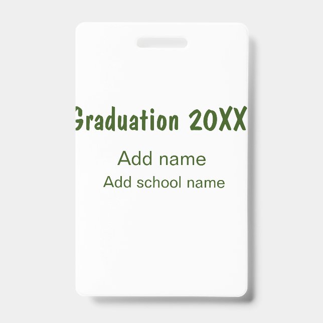 Graduation 20XX add year name school green modern  ID Badge (Front)