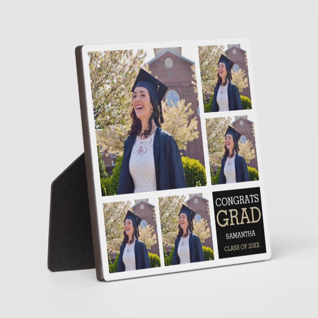 Graduation 20XX Congrats Grad 5 Photo Collage   Plaque (Front)