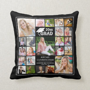 Graduation 22 Photo Collage Black Keepsake Cushion