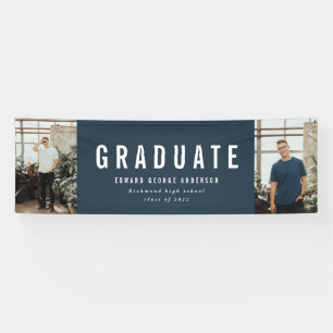 Graduation 2 photo blue and white modern party banner