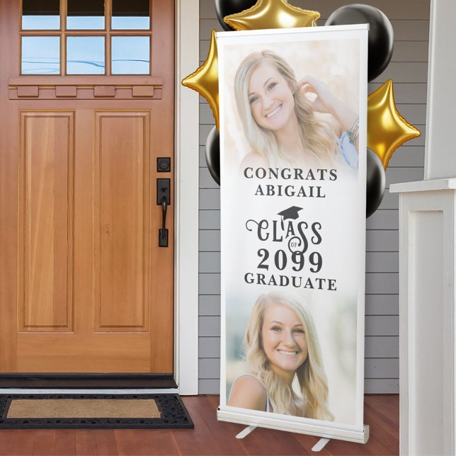 Graduation 2 Photo Collage Class Year Vertical Retractable Banner (Creator Uploaded)
