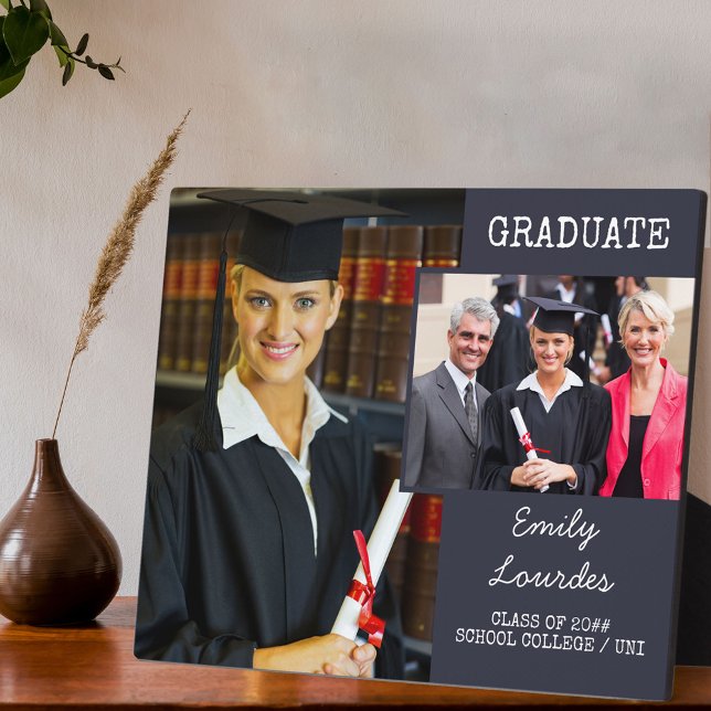 Graduation 2 Photo Collage Dark Blue Personalised Plaque (Creator Uploaded)
