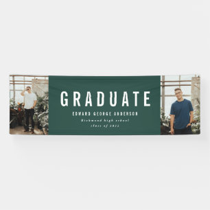 Graduation 2 photo green and white modern party banner