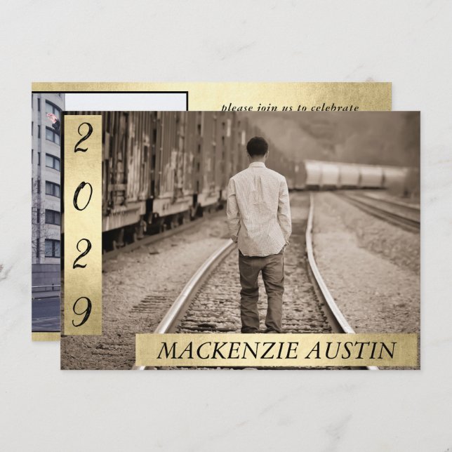 Graduation 2 Photo | Sophisticated Gold Keepsake Invitation (Front/Back)
