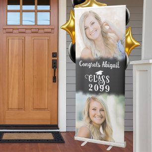 Graduation 2 Photo Stylish Class Year Vertical Retractable Banner
