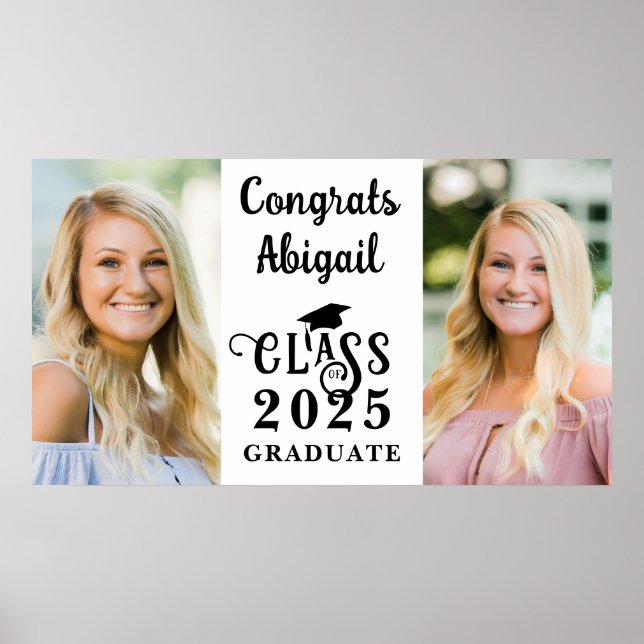 Graduation 2 Photos Fancy Class Year Typography Poster (Front)