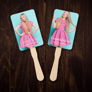 graduation 2 photos white modern script stylish hand fan