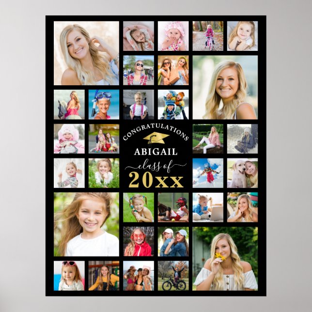 Graduation 32 Photo Collage Class Year Custom Poster (Front)