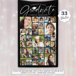 Graduation 33 Photo Collage Script Black White Banner