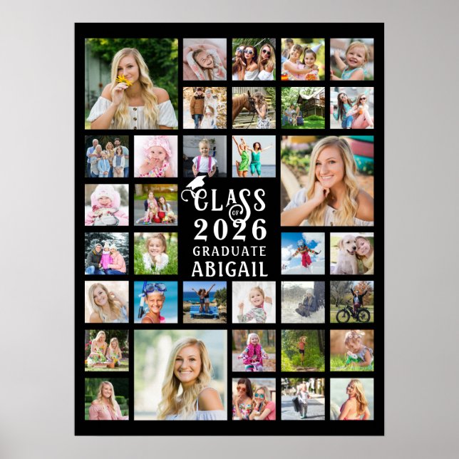 Graduation 35 Photo Collage Class of Year Graduate Poster (Front)