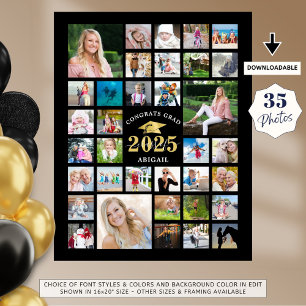 Graduation 35 Photo Collage CLASS YEAR Black Poster