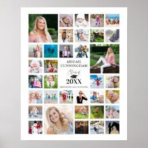 Graduation 35 Photo Collage Class Year White Poster