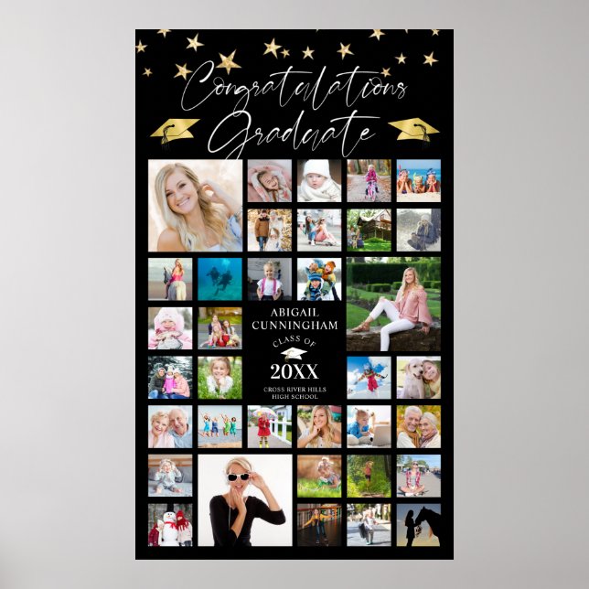 Graduation 35 Photo Collage Congrats Grad Script Poster (Front)
