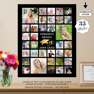 Graduation 35 Photo Collage Metallic Gold Black Poster