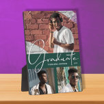 Graduation 3 Photo Collage on Dark Green Plaque<br><div class="desc">Your favourite photos, the word Graduate, your name and graduation year in elegant white text on the front, this frameless photo plaque with a built-in easel is a great keepsake to remember your graduate's special milestone. **TIP: Upload all horizontal photos for best results. Click on Customise further link to change...</div>