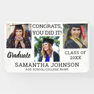 Graduation 3 Photo Congrats Graduate 2022 White Banner