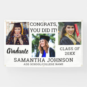 Graduation 3 Photo Congrats Graduate 2023 White Banner