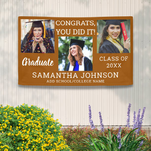 Graduation 3 Photo Congrats Graduate 2026 Brown Banner