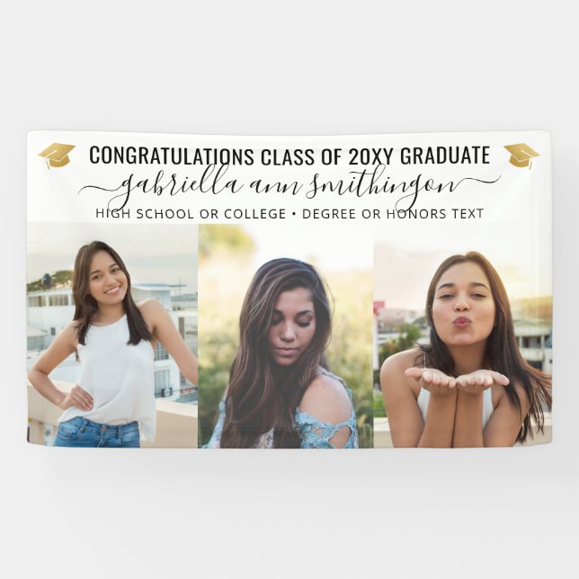 Graduation 3 Photo Elegant Script Banner (Horizontal)