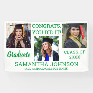 Graduation 3 Photo Green Congrats Graduate 2022 Banner