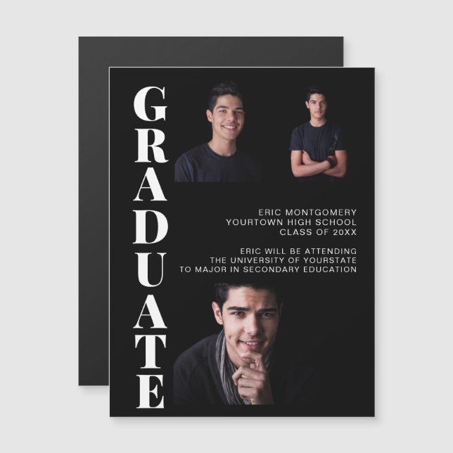 Graduation 3 Photo Modern Black Class of 2021 (Front/Back)