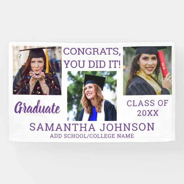 Graduation 3 Photo Purple  Congrats Graduate 2025  Banner (Horizontal)