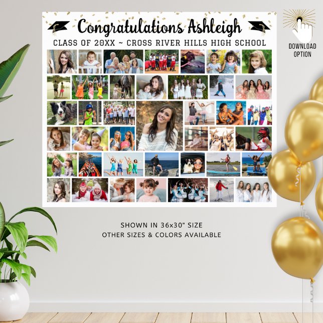 Graduation 41 Photo Collage Confetti Custom Colour Poster (Creator Uploaded)