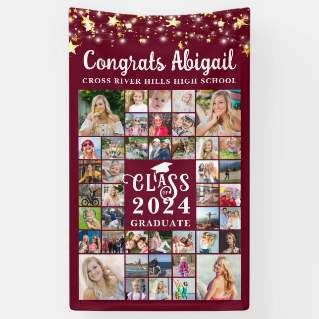 Graduation 42 Photo Collage Maroon Class Year Banner (Vertical)