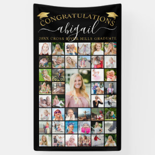 Graduation 43 Photo Collage Script Black Gold Banner