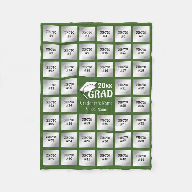 Graduation 44 Photo Collage (Editable GREEN) Fleece Blanket (Front)
