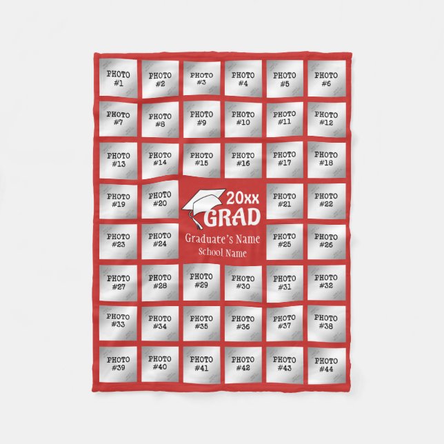 Graduation 44 Photo Collage (Editable RED colour) Fleece Blanket (Front)