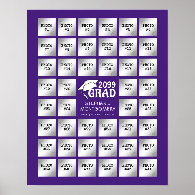 Graduation 44 Photo Collage Party Display | Purple Poster (Front)