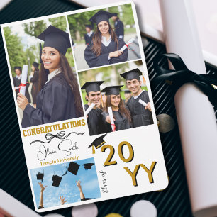 Graduation 4 Custom Photos,Graduate,Gold & White Holiday Card