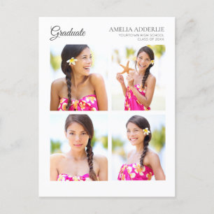 Graduation 4 Photo Announcement Invitation White