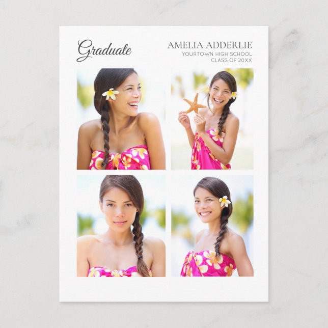 Graduation 4 Photo Announcement Invitation White (Front)