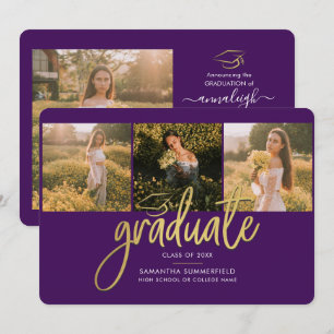 Graduation 4 Photo Collage Script Purple Grad Announcement