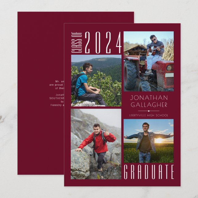 Graduation 4 Photo Maroon and White Announcement (Front/Back)
